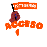 Text gif. Brown hand with blue fingernails in front of transparent background waves an orange flag up and down that reads, “Protegeremos” followed by the text, “El acceso al aborto Illinois.”