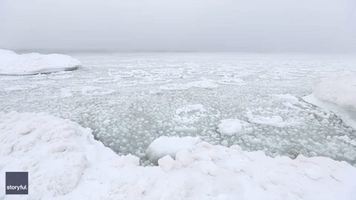 Ice Layers Surface of Lake Michigan During Polar Vortex
