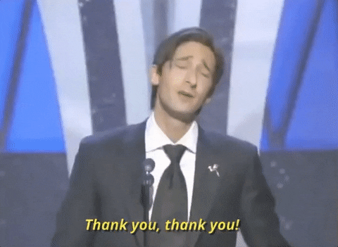 adrien brody thank you GIF by The Academy Awards