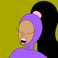 Cartoon gif. Three cheerleaders from Lazor Wulf all give us face while assembling into formation. They make a pyramid and high five one another once its completed.