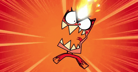 TV gif. Angry Unikitty from Unikitty! Its head is on fire as it quivers with anger, growling and baring its teeth.