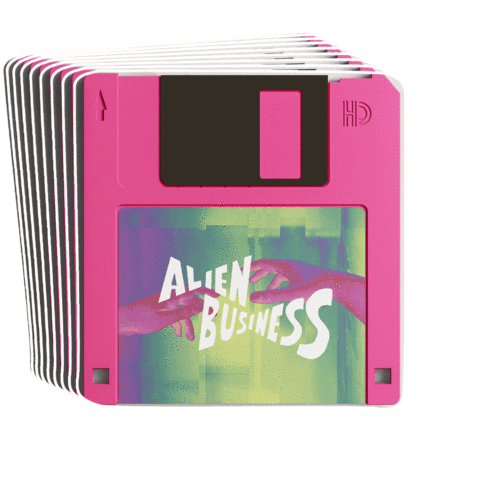 alienbusinessfilm film pink green alien Sticker
