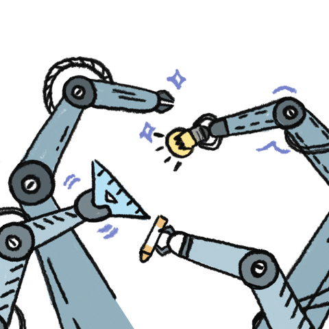 A GIF of robot arms working together