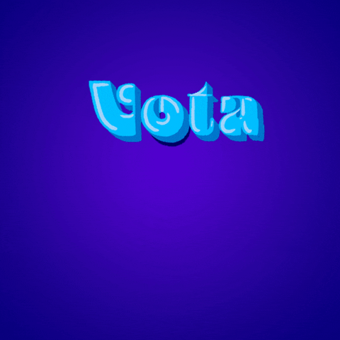 Text gif. Groovy bubblegum-blue bubble letters on a cobalt-blue background. Text, in Spanish, "Vota por Warnock."