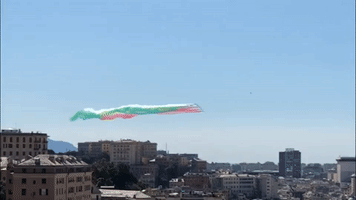 Italian Air Force's Frecce Tricolori Drape Genoa in Italian Colors With Flyover Display