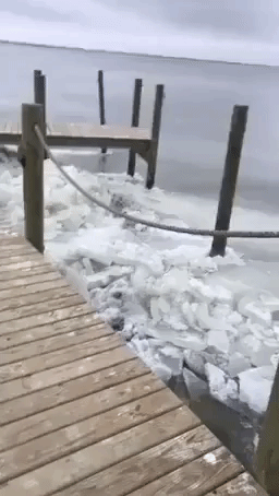 Ice Piles Up at Shore in North Carolina Outer Banks