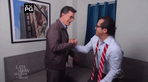 stephen colbert chest bump GIF by The Late Show With Stephen Colbert