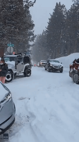 SUV Slides Down Snowy Road in South Lake Tahoe