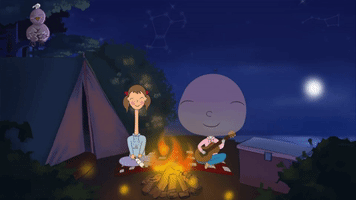 Guitar by Campfire | Camping with Big Head Bob & Long Neck Lisa Cartoon (CALM)