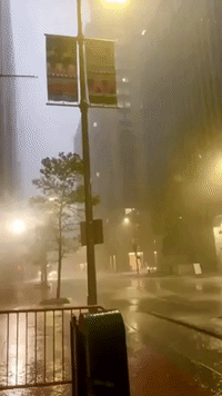 Heavy Rain and Winds Blow During Tornado-Warned Storm in Houston