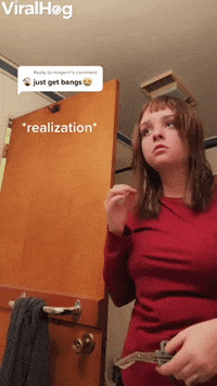 Girl Cutting Fake Bangs Realizes She Is Also Cutting Her Hair GIF by ViralHog