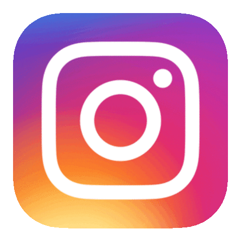 Sticker gif. Square Instagram app icon and logo, a minimalist white camera on a purple magenta yellow gradient.