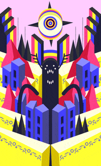 ShallowLagoon retro trippy psychedelic monster GIF