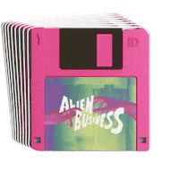 alienbusinessfilm pink film green alien Sticker