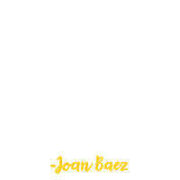 Text gif. Stylized yellow, pink, and orange text against a transparent background reads, “Action is the antidote to despair - Joan Baez.”