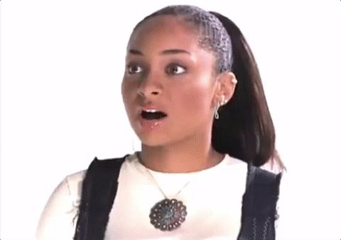 Disney gif. Raven Symone as Raven Baxter in That's So Raven shuts her mouth, side-eyeing us.