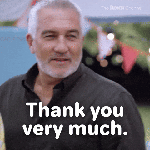 Reality TV gif. Paul Hollywood on The Great American Baking Show saying "Thank you very much," with a bit of his signature attitude.