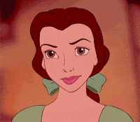 Disney gif. Belle from Beauty and the Beast raises an eyebrow, looking with suspicion.