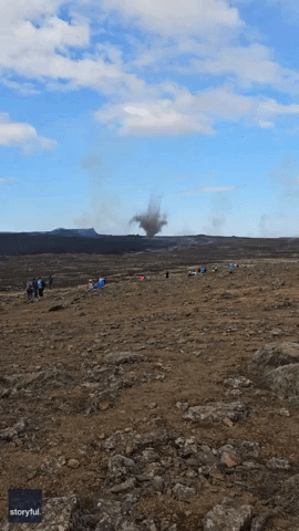 Dust Devil Forms Near Active Volcano in Iceland
