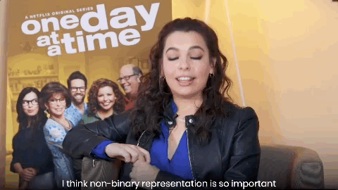 Celebrity gif. Isabella Gomez sits for an interview for One Day at A Time. Text, "I think non-binary representation is so important."
