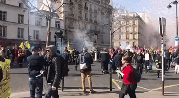 Firecrackers and Smoke Bombs During Firefighter March in Paris