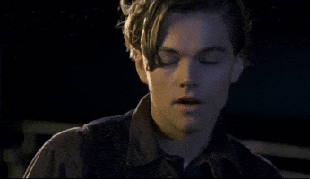 Movie gif. Leonardo DiCaprio as Jack in Titanic raises his eyebrows and exhales. Text, "okay..."