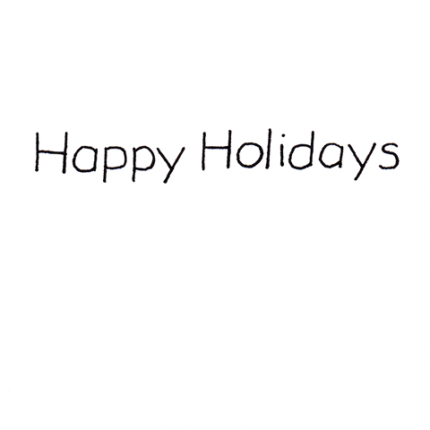 Text gif. Against a white background, the words "Happy Holidays" squiggle around while the words and symbols for peace, love and happiness appear one by one underneath. The symbol for happiness is a dog bone--dog lovers, use this gif!