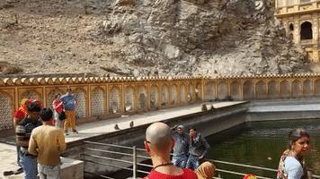 Tourists Visit Monkey Temple in Jaipur