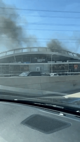Smoke Billows From Blaze at Denver's Mile High Stadium