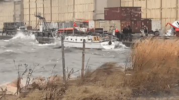 Sailboat Lashed by Waves as Virginia Hit by Winter Storm