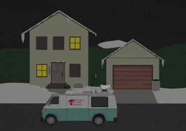 truck outside of a house at night talking GIF by South Park 