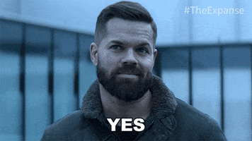 TV gif. Wes Chatham as Amos in The Expanse smiles as he nods agreeingly. Text, "Yes"