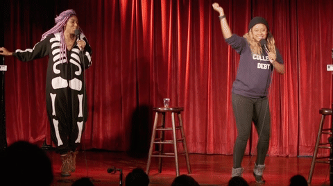 phoebe robinson happy dance GIF by 2 Dope Queens Podcast