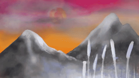 taradeangelis fire giphybackdropmaker snow sunset GIF