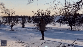 Hot Water Instantly Freezes When Shot Into Frigid Minnesota Air
