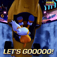 Sponsored gif. Tails the fox from Sonic the Hedgehog flips his race car end over end through the air before landing it. Text reads, “Let’s gooooo!”