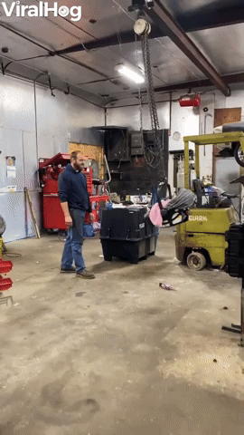 Mechanic Dad Uses Engine Hoist as Baby Swing