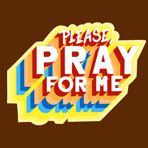 Text gif. White text with red, yellow, and blue blinking shadows, against a brown background, "Please, pray for me."