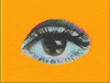 Photo gif. The background flashes quickly with brightly colored images behind a cut out of a black and white eye. Some of the images includes a butterfly, a lizard, and abstract patterns. 