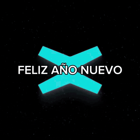Text gif. The text, "Feliz Año Nuevo," is in the middle of a colorful explosion of fireworks. 