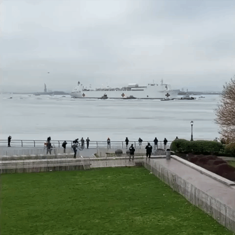 Crowd Welcomes Navy Hospital Ship to New York City Amid Coronavirus Pandemic