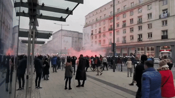 Smoke Rises During Clashes at Independence March in Warsaw, Poland