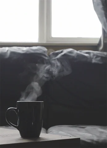 steaming cup of coffee
