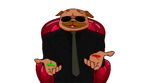 Red Pill Dog Sticker by BigBrains