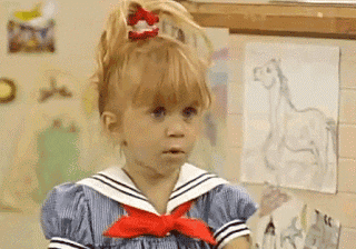 TV gif. The Olsen Twins as Michelle Tanner on Full House gasps widely in shock. Her mouth opens into a wide oval, and her eyes open wide.