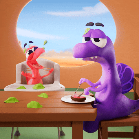 Here We Go Again Dinner GIF by Claynosaurz