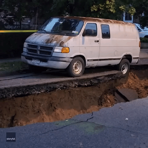 Sinkhole Swallows Van in the Bronx Following New York City Deluge