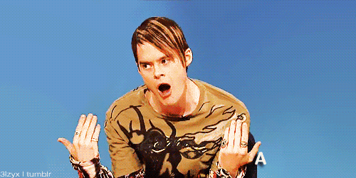 SNL gif. Bill Hader as Stefon flaps his hands towards his face and appears flattered, saying, "Awwwwwww, thank you."