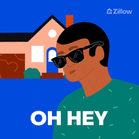 Sponsored gif. Animated person raises their sunglasses from their face, smirks, and then waggles their eyebrows suggestively. Text below them reads, “Oh hey.”