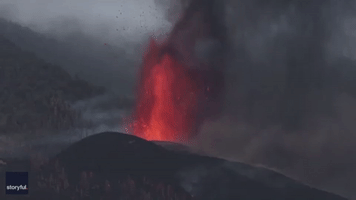 Cumbre Vieja Volcano Shoots Lava Into Air on Spanish Island
